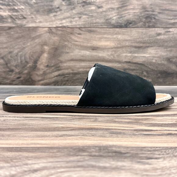 NIB Blondo 8.5M Waterproof Emilia Black Nubuck Slide Flat Sandals Jute Trim - Picture 4 of 12